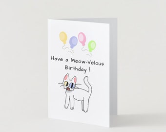 Geburtstagskarte für Katzenliebhaber | Einzigartige Hand gezeichnete Khao Manee Katzenrasse | Wünschen Sie jemandem Meow-velous Geburtstagsgrüße