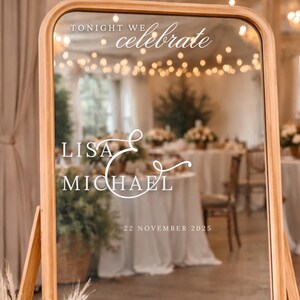 Wedding Mirror Welcome Sign Decal, Custom Sign Vinyl Lettering, DIY Wedding Welcome Mirror, Tonight We Celebrate, Acrylic wedding sign decal