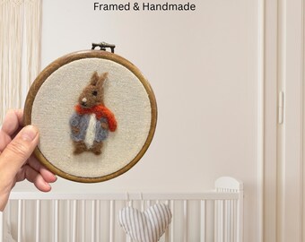 Handmade Vintage Rabbit Nursery Wall Art | Framed Rustic Baby Room Decor | Woodland Farm Nursery | Baby Shower Gift