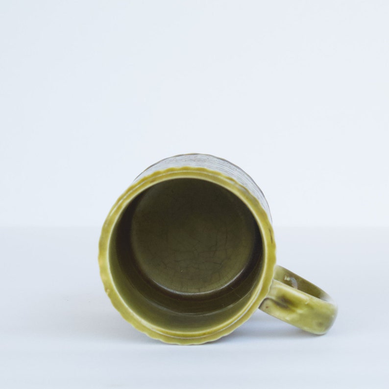 Vintage Olive Green Coffee Mug with Basketweave Texture image 2