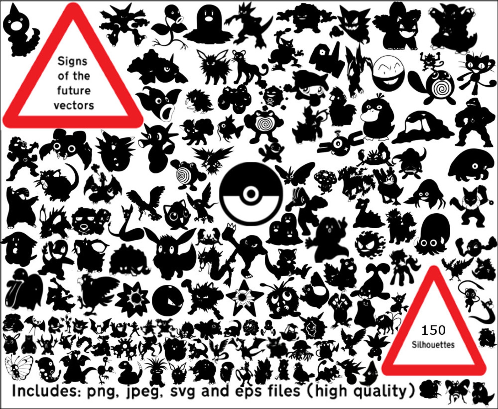 150 Pokemon SVG silhouettes. 150 first generation pokemon | Etsy