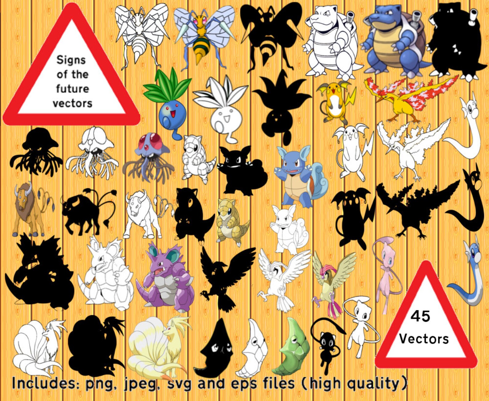 15 First Generation Pokemon Silhouettes full colour images | Etsy