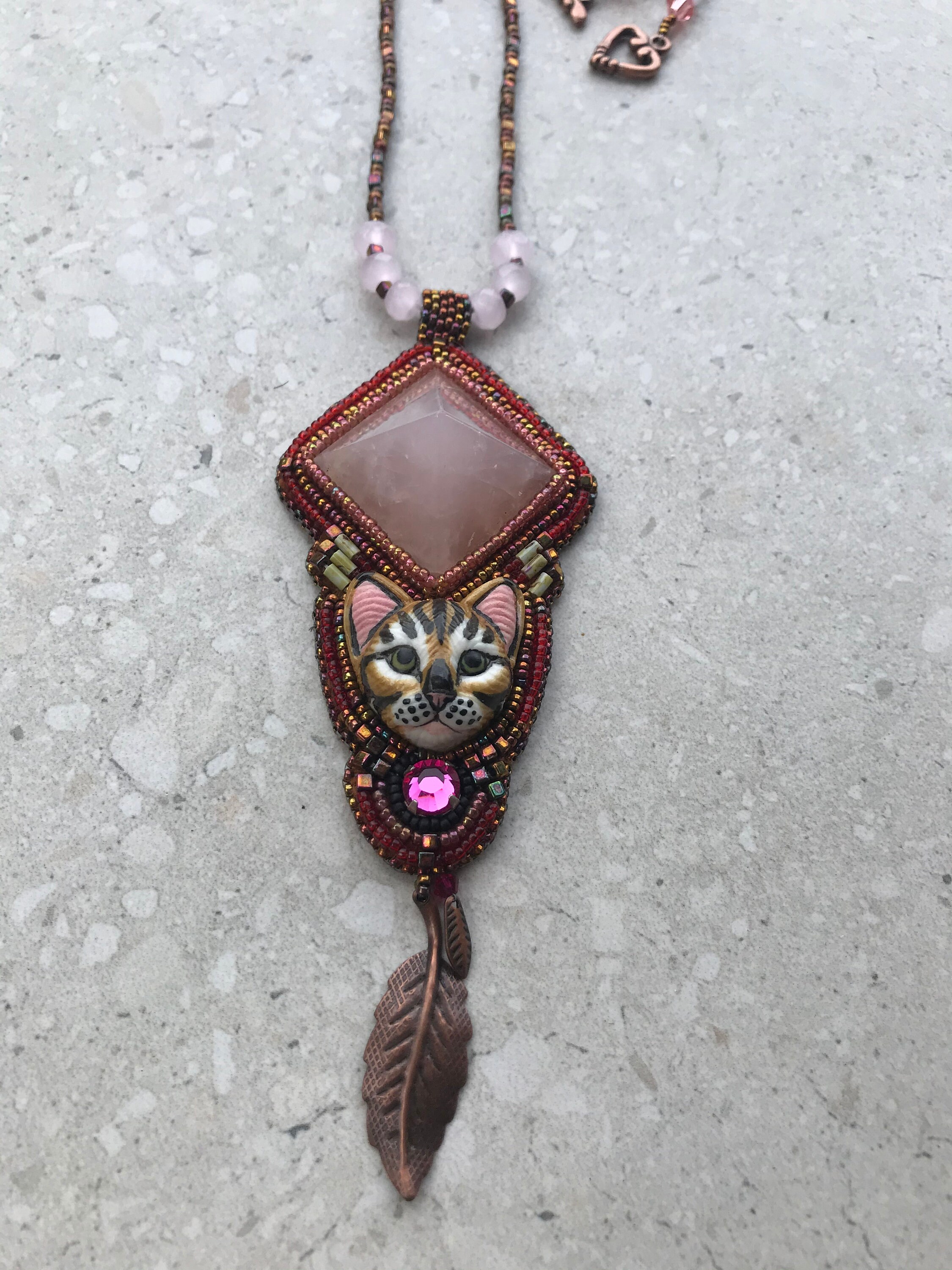 Bengal Cat Necklace Rose Quartz Pyramid Porcelain hand Etsy