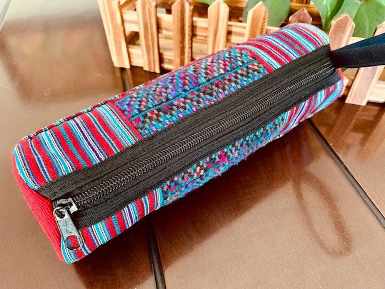 Guatemalan Beautiful Pencil Makeup Bag Handcrafted Vibrant Colors