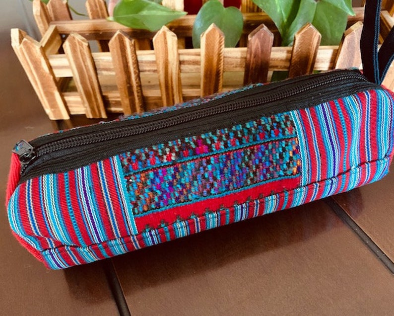 Guatemalan Beautiful Pencil Makeup Bag Handcrafted Vibrant Colors