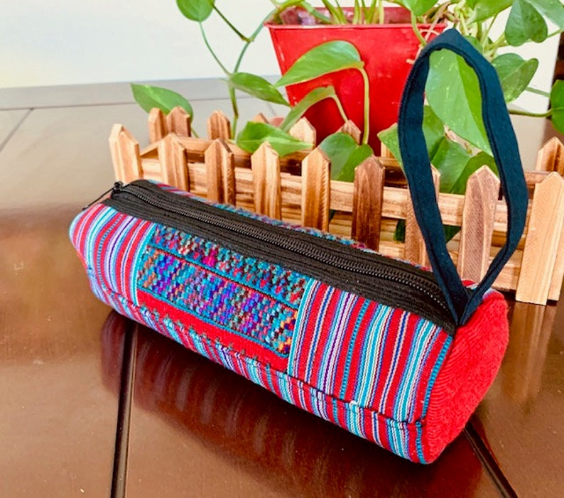 Guatemalan Beautiful Pencil Makeup Bag Handcrafted Vibrant Colors