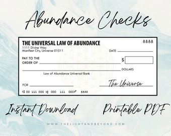 Abundance Check, Manifestation Check, Vision Board Checks, Vision Board Printables, Law of Abundance, Money Manifestation