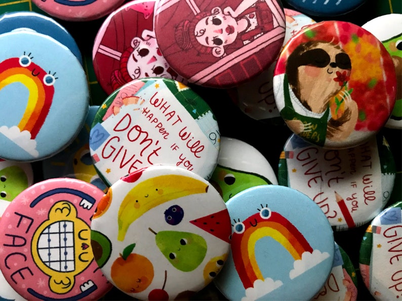 3pack Cute Buttons Assorted Pins Cute Illustrated Etsy