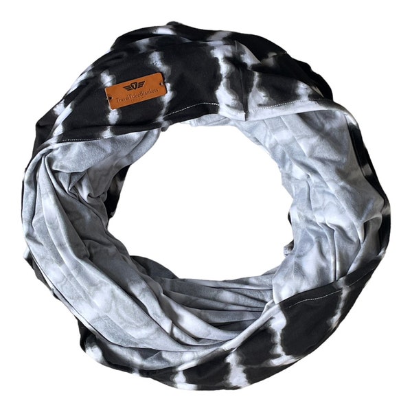 Travel Blanket Tube Blanket Airplane Blanket Travel Gift Travel Accessory Airport Tie Dye Black and White