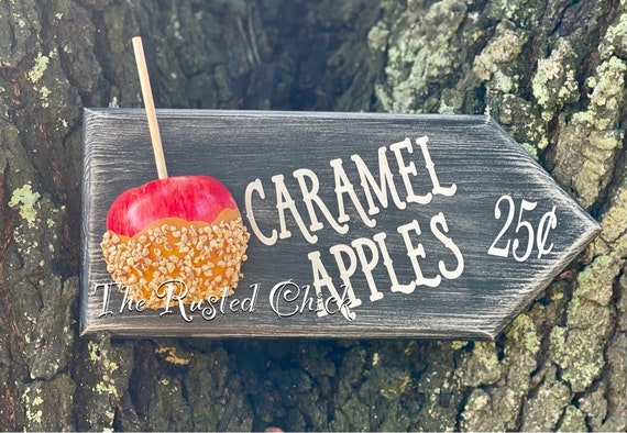 CARAMEL APPLE Sign, Apple sign, Fall sign, Harvest sign, Circus sign, Handmade Sign, Everyday Sign, Home Decor, Wreath Attachment,