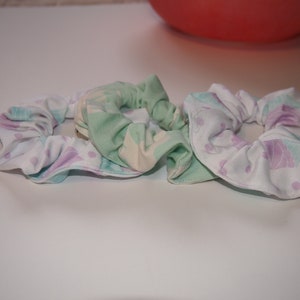 Bundle of Three Scrunchies, Pastel Colors, Hair Ties for girls teens and women