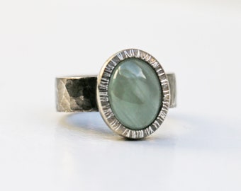 AQUAMARIN.Bague en argent geschwärzt & gebürstet