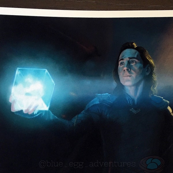 Loki Art Print - Tom Hiddleston Art - Loki with Tesseract Painting - Loki god of Mischief Poster - Marvel Decor Loki - Avengers Loki Fanart