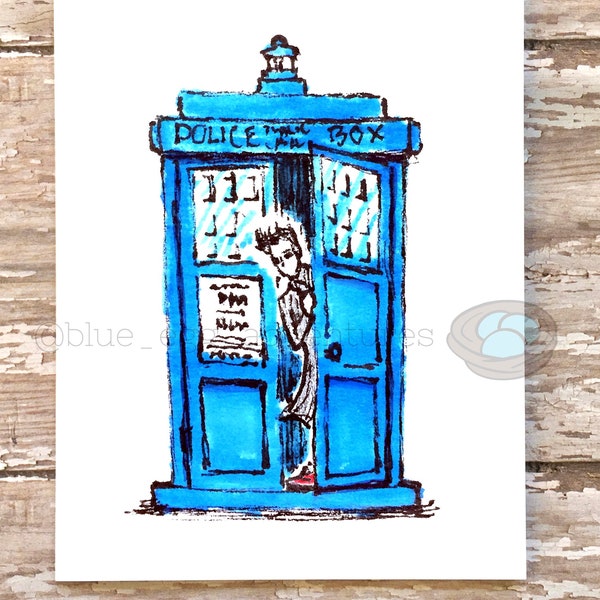 10th Doctor 4 x 5.5 Inch Card - Allons-y Tardis Art - Dr Who - David Tennant - Doctor Who SVG Printable Card - Tenth Doctor - Bad Wolf Print