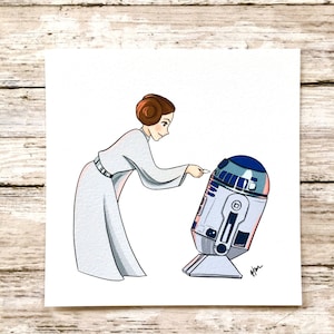 Princess Leia Art -  Princess Leia and R2D2 - You're My Only Hope Print - Help Me Obi-Wan Artwork - Princess Leia Kid's Room - Star Wars Art