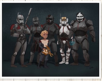 Bad Batch Poster - Star Wars Print The Bad Batch - Clone Force 99 Artwork - Omega Hunter Tech Crosshair Echo Wrecker TBB/TCW Art