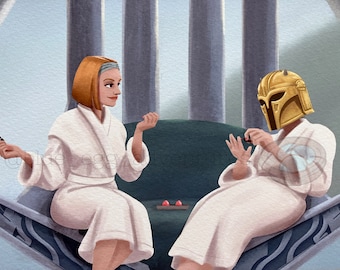 Mandalorian The Armorer & Bo Katan Art - Mandalorian Funny Poster - Star Wars Parody Armorer Print - Mandalorians Relaxing - Star Wars Girls