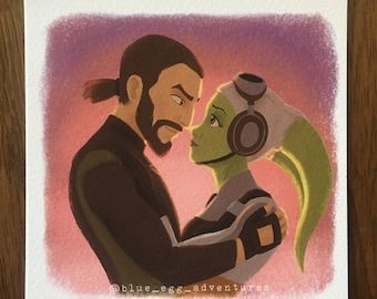 Kanan and Hera - Star Wars Rebels Inspired Art - Kanan Jarrus - Hera Syndula - Kanera Art Print - Caleb Dume Painting - Ghost Crew Art