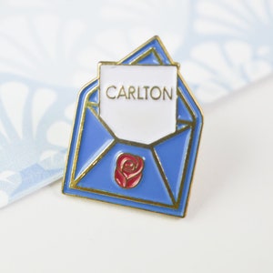 Carta de amor del pin, lindo broche vintage bonita carta y sobre Carlton, rosa roja, documentos, pino de los años 80/90