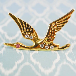 Stork bird jewelry pins, swallow with rhinestones cute animal cute pins, collar pin, jewel, Grunge enamel pin, funky, rock image 1