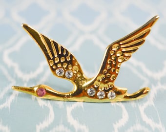 Pins bijou oiseau cigogne, hirondelle avec strass pins amusant mignon animaux, broche de col, bijou, Broche émail grunge, funky, rock