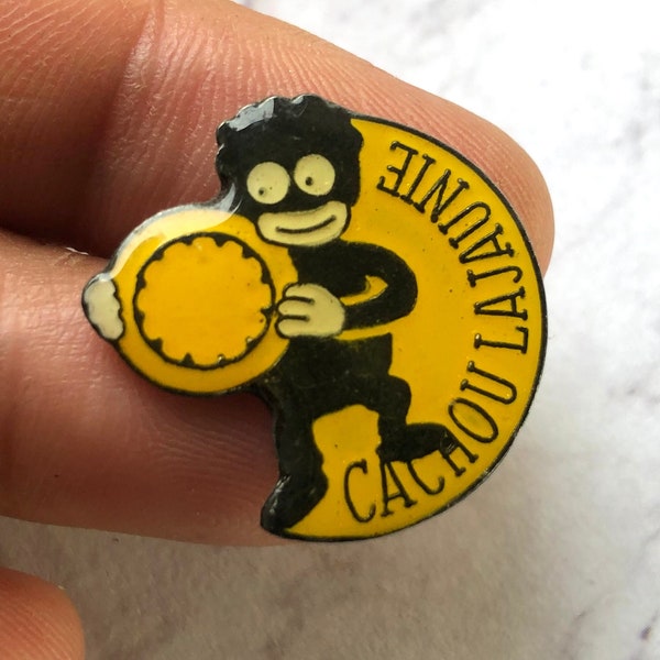 Pin's Cachou, bonbon, personnage publicitaire mignon, homme, Cachou jaune, goûts d'enfance, souvenirs pins vintage années 80/90