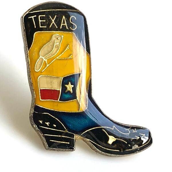 Pin's botte de cowboy country "Texas" santiag, farwest, Pin's vintage années 80/90 broche métal funky rock&roll,