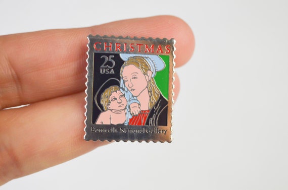 Vintage Botticelli "Christmas" stamp pin's Madonn… - image 4