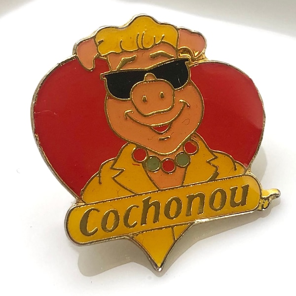 Pins vintage cochon "I love Cochonou" cochon chinois, animaux de la ferme, porc, broche animaux, crocodile bouche ouverte pin's années 80/90