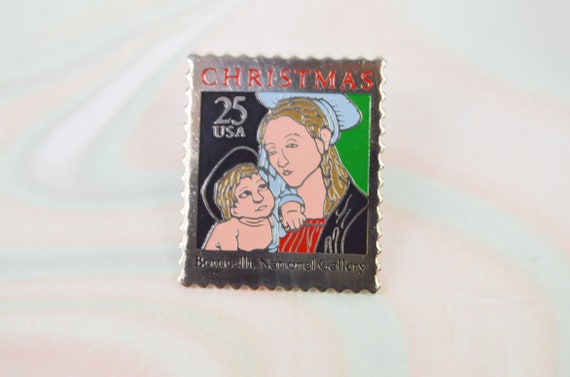 Vintage Botticelli "Christmas" stamp pin's Madonn… - image 2