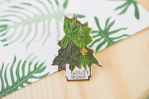 Vintage "Wild Rose" pins, Green plants in pot, tr… - image 1