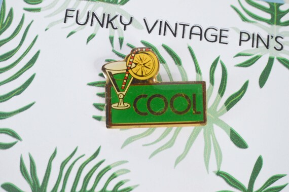 Vintage summer cocktail pins, COOL, straw and lem… - image 2