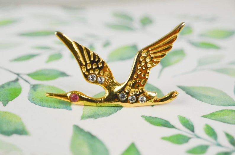 Stork bird jewelry pins, swallow with rhinestones cute animal cute pins, collar pin, jewel, Grunge enamel pin, funky, rock image 3