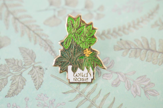 Vintage "Wild Rose" pins, Green plants in pot, tr… - image 2