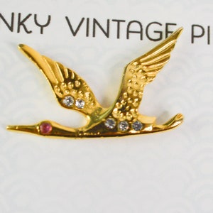 Stork bird jewelry pins, swallow with rhinestones cute animal cute pins, collar pin, jewel, Grunge enamel pin, funky, rock image 6