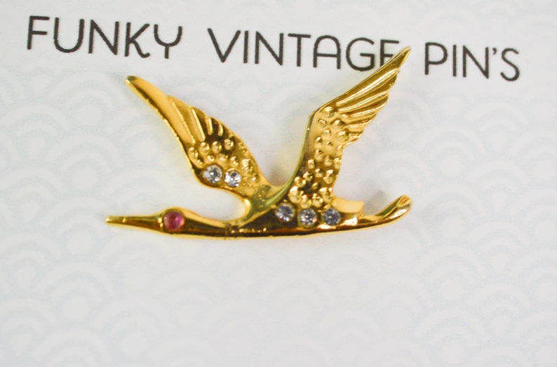 Stork bird jewelry pins, swallow with rhinestones cute animal cute pins, collar pin, jewel, Grunge enamel pin, funky, rock image 6