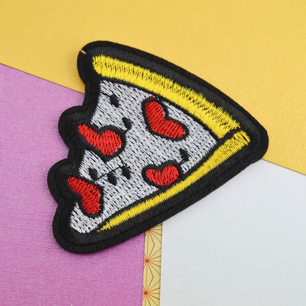 Patch thermocollant part de pizza - Patch customisation - Écusson rock - Veste en jeans - Patch brodé - Patch style années 80