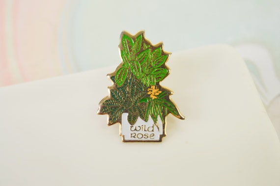 Vintage "Wild Rose" pins, Green plants in pot, tr… - image 6