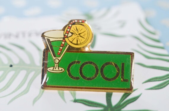 Vintage summer cocktail pins, COOL, straw and lem… - image 3