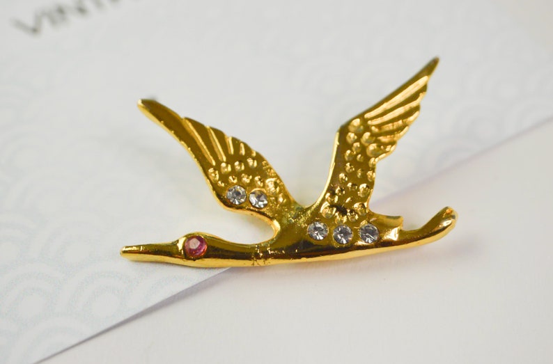 Stork bird jewelry pins, swallow with rhinestones cute animal cute pins, collar pin, jewel, Grunge enamel pin, funky, rock image 2