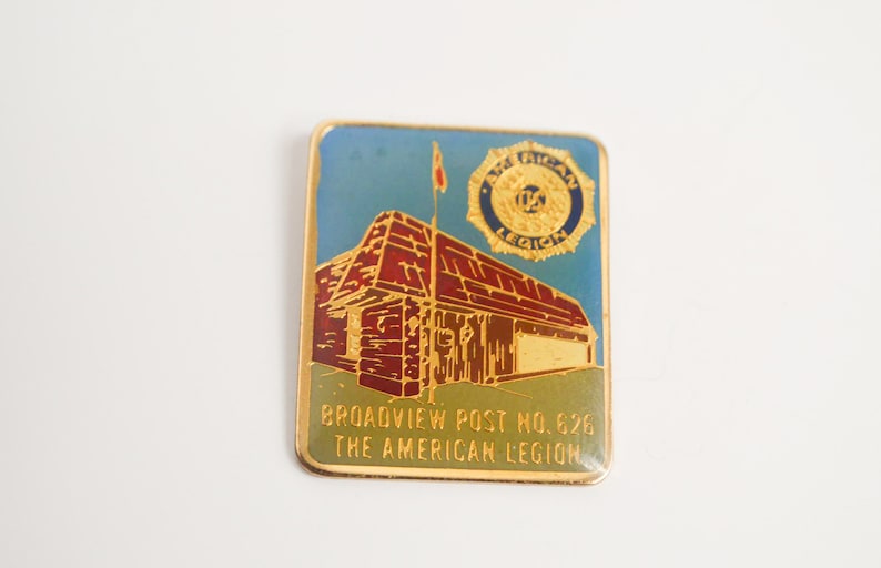 funky metal rock /& roll brooch Vintage pins slogan broadview post n 625 the american legion American post army biker badge pin