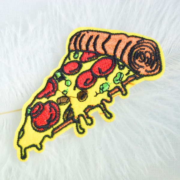Patch thermocollant part de pizza - Patch customisation - Écusson rock - Veste en jeans - Patch brodé - Patch style années 80