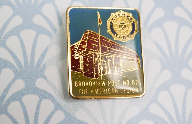 funky metal rock /& roll brooch Vintage pins slogan broadview post n 625 the american legion American post army biker badge pin