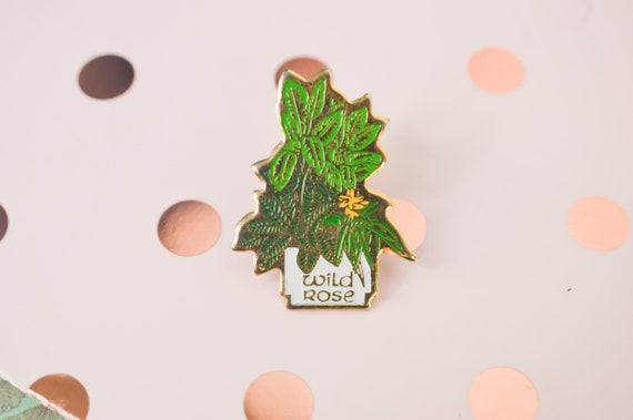 Vintage "Wild Rose" pins, Green plants in pot, tr… - image 5
