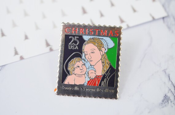 Vintage Botticelli "Christmas" stamp pin's Madonn… - image 1