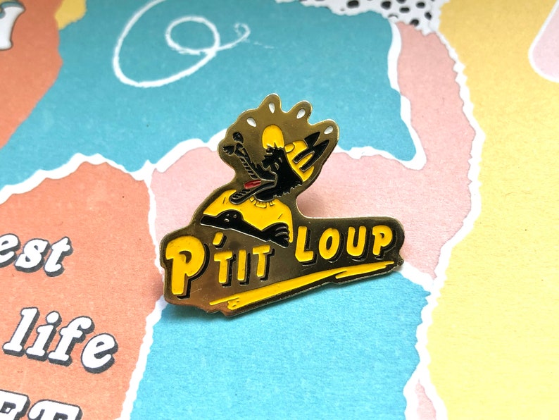 Pins wolf with A cap little wolf in French vintage fun message pins, vintage 80s/90s pins, grunge rock n roll e-mail brooch to collect image 6