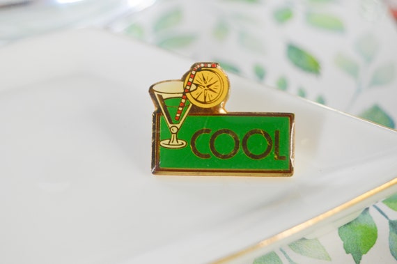 Vintage summer cocktail pins, COOL, straw and lem… - image 4