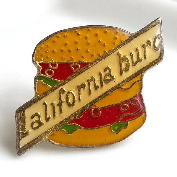 Pin's hamburger burger sandwich « California Burg » Pin's vintage années 80/90, broche de col, bijou de col, Broche en métal, Broche grunge