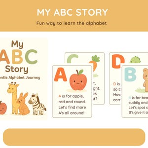 Cuentos del abecedario para niños / Libro de aprendizaje del alfabeto de la A a la Z con rimas suaves e ilustraciones adorables / PDF educativo imprimible para preescolares