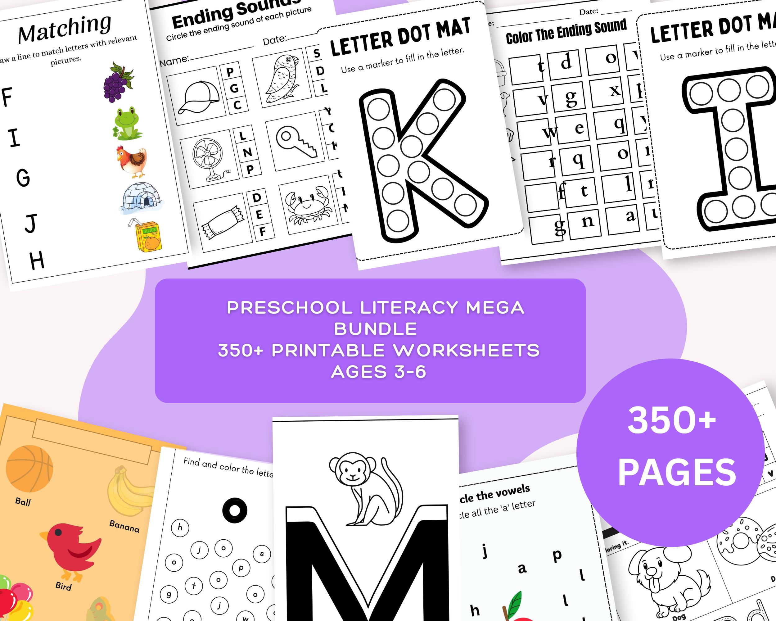 Preschool Literacy Worksheets Bundle | Phonics, Tracing, Matching ...